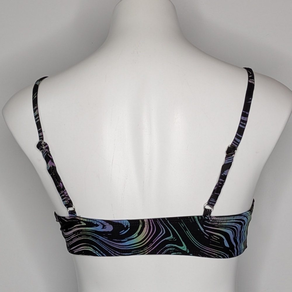 iHeartRaves Black Rainbow Iridescent Oil Slick Cutout Bralette Bra Top M - Picture 4 of 6
